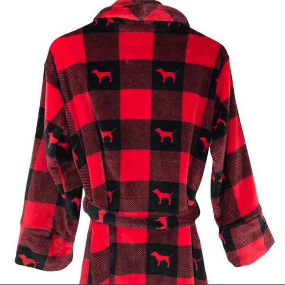 ❤️EUC PINK by VS Ladie's Red/Black Buffalo Plaid Velour Amazingly Soft Bath Robe - Picture 8 of 9